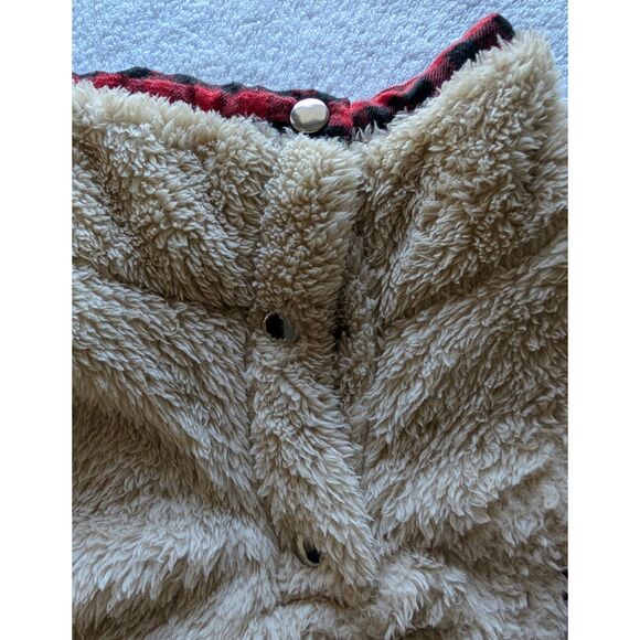 Cozy Sherpa Fleece Pullover Plaid Trim Quarter-Button Collar w/ Pockets - Picture 2 of 10